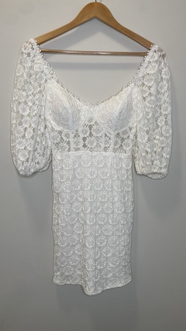 Saints & Secrets Floral Lace Coquette Mesh Mini Dress White Women's Size Small S